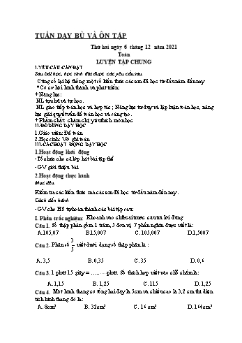 Kế hoạch bài dạy Khối 5 - Tuần dạy bù và Ôn tập - Năm học 2021-2022 - Nguyễn Minh Thúy