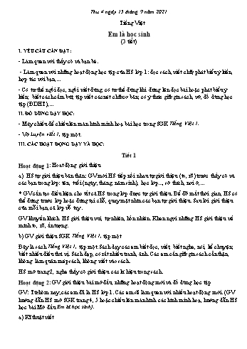 Kế hoạch bài dạy Lớp 1 - Tuần 1 - Năm học 2021-2022 - Lương Thị Lý