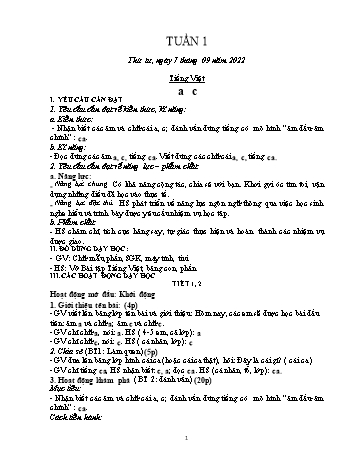 Kế hoạch bài dạy Lớp 1 - Tuần 1 - Năm học 2022-2023 - Trần Thị Thanh Hoa