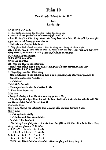 Kế hoạch bài dạy Lớp 1 - Tuần 10 - Năm học 2021-2022 - Lương Thị Lý Kế hoạch bài dạy Lớp 1 - Tuần 10 - Năm học 2021-2022 - Lương Thị Lý