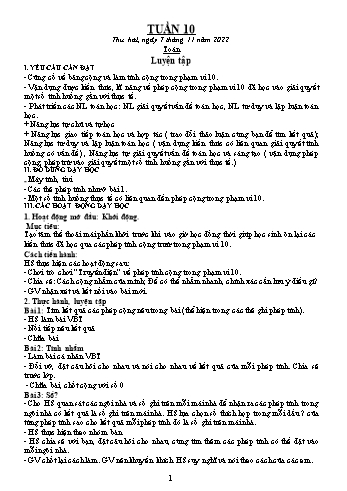 Kế hoạch bài dạy Lớp 1 - Tuần 10 - Năm học 2022-2023 - Trần Thị Thanh Hoa