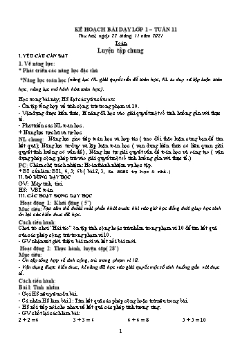 Kế hoạch bài dạy Lớp 1 - Tuần 11 - Năm học 2021-2022 - Lương Thị Lý