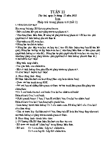 Kế hoạch bài dạy Lớp 1 - Tuần 11 - Năm học 2022-2023 - Trần Thị Thanh Hoa