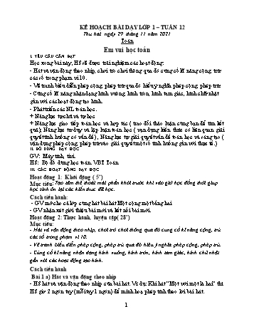 Kế hoạch bài dạy Lớp 1 - Tuần 12 - Năm học 2021-2022 - Lương Thị Lý