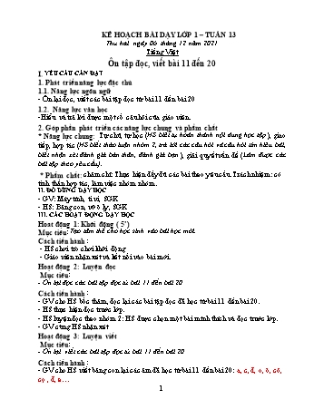 Kế hoạch bài dạy Lớp 1 - Tuần 13 - Năm học 2021-2022 - Lương Thị Lý