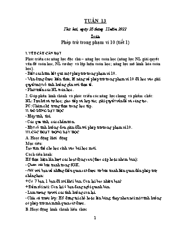 Kế hoạch bài dạy Lớp 1 - Tuần 13 - Năm học 2022-2023 - Trần Thị Thanh Hoa