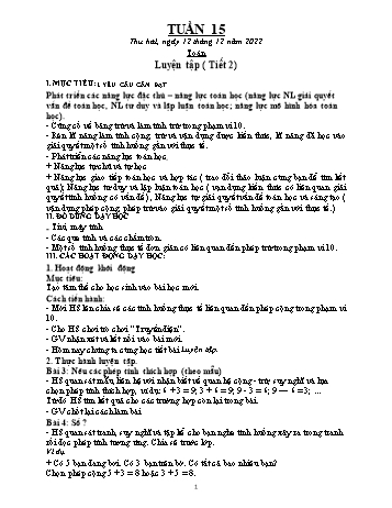 Kế hoạch bài dạy Lớp 1 - Tuần 15 - Năm học 2022-2023 - Trần Thị Thanh Hoa