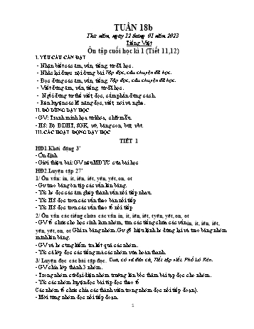Kế hoạch bài dạy Lớp 1 - Tuần 18 - Năm học 2022-2023 - Trần Thị Thanh Hoa