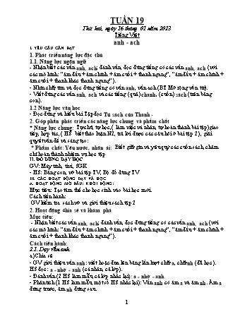 Kế hoạch bài dạy Lớp 1 - Tuần 19 - Năm học 2022-2023 - Trần Thị Thanh Hoa