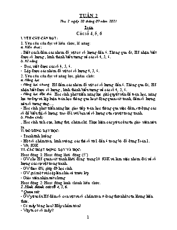 Kế hoạch bài dạy Lớp 1 - Tuần 2 - Năm học 2021-2022 - Lương Thị Lý