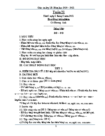 Kế hoạch bài dạy Lớp 1 - Tuần 21 - Năm học 2020-2021 - Trần Thị Thúy Thành