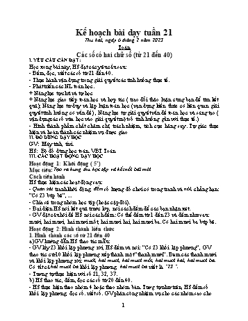 Kế hoạch bài dạy Lớp 1 - Tuần 21 - Năm học 2022-2023 - Trần Thị Thanh Hoa