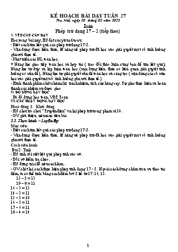 Kế hoạch bài dạy Lớp 1 - Tuần 27 - Năm học 2022-2023 - Trần Thị Thanh Hoa