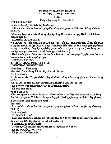 Kế hoạch bài dạy Lớp 1 - Tuần 28 - Năm học 2022-2023 - Trần Thị Thanh Hoa