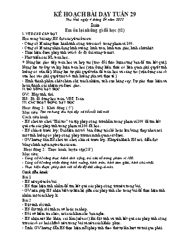 Kế hoạch bài dạy Lớp 1 - Tuần 29 - Năm học 2021-2022 - Lương Thị Lý