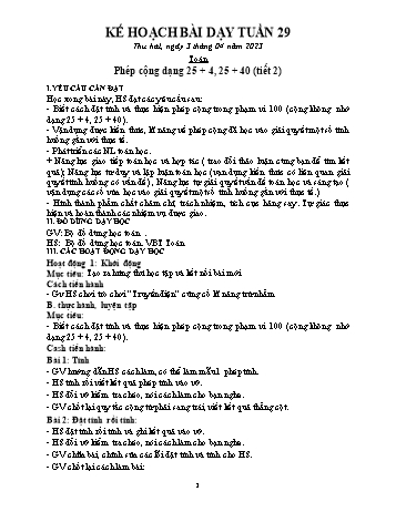 Kế hoạch bài dạy Lớp 1 - Tuần 29 - Năm học 2022-2023 - Trần Thị Thanh Hoa