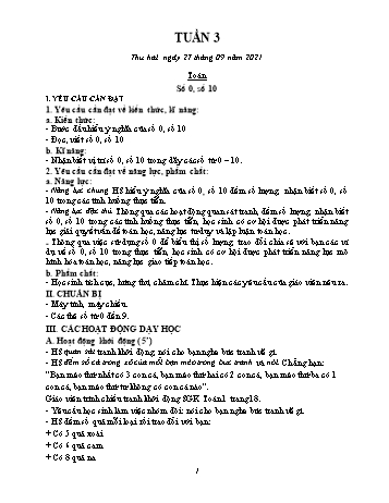 Kế hoạch bài dạy Lớp 1 - Tuần 3 - Năm học 2021-2022 - Lương Thị Lý