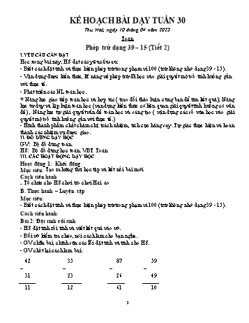 Kế hoạch bài dạy Lớp 1 - Tuần 30 - Năm học 2022-2023 - Trần Thị Thanh Hoa