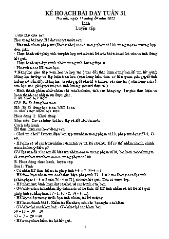 Kế hoạch bài dạy Lớp 1 - Tuần 31 - Năm học 2022-2023 - Trần Thị Thanh Hoa
