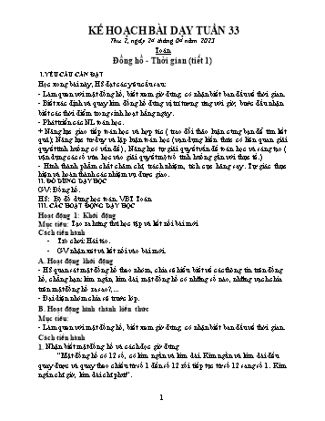 Kế hoạch bài dạy Lớp 1 - Tuần 32 - Năm học 2022-2023 - Trần Thị Thanh Hoa