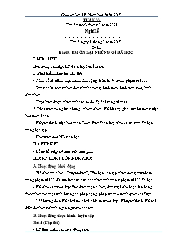 Kế hoạch bài dạy Lớp 1 - Tuần 33 - Năm học 2020-2021 - Trần Thị Thúy Thành