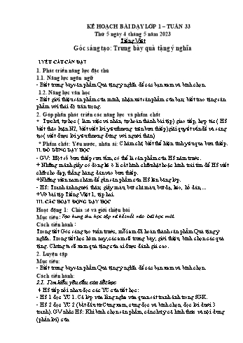 Kế hoạch bài dạy Lớp 1 - Tuần 33 - Năm học 2022-2023 - Trần Thị Thanh Hoa