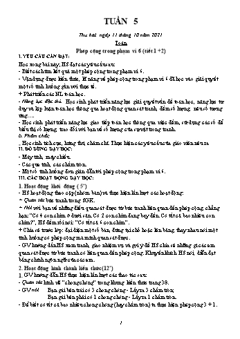 Kế hoạch bài dạy Lớp 1 - Tuần 5 - Năm học 2021-2022 - Lương Thị Lý