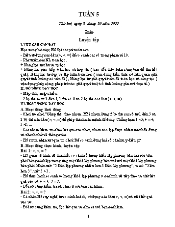 Kế hoạch bài dạy Lớp 1 - Tuần 5 - Năm học 2022-2023 - Trần Thị Thanh Hoa