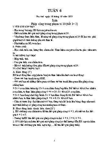 Kế hoạch bài dạy Lớp 1 - Tuần 6 - Năm học 2021-2022 - Lương Thị Lý Kế hoạch bài dạy Lớp 1 - Tuần 6 - Năm học 2021-2022 - Lương Thị Lý