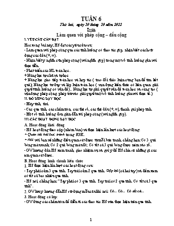 Kế hoạch bài dạy Lớp 1 - Tuần 6 - Năm học 2022-2023 - Trần Thị Thanh Hoa