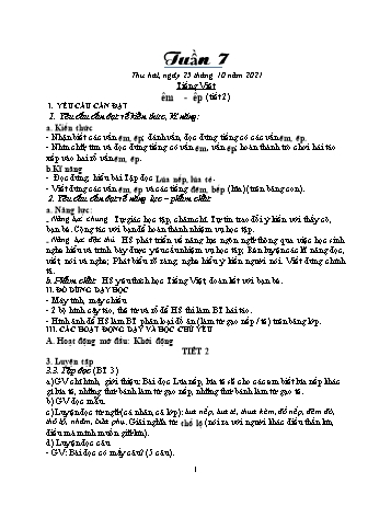 Kế hoạch bài dạy Lớp 1 - Tuần 7 - Năm học 2021-2022 - Trần Thị Minh Huế