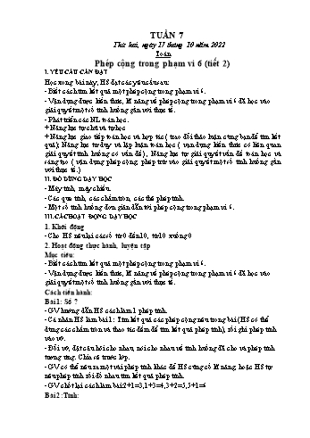 Kế hoạch bài dạy Lớp 1 - Tuần 7 - Năm học 2022-2023 - Trần Thị Thanh Hoa