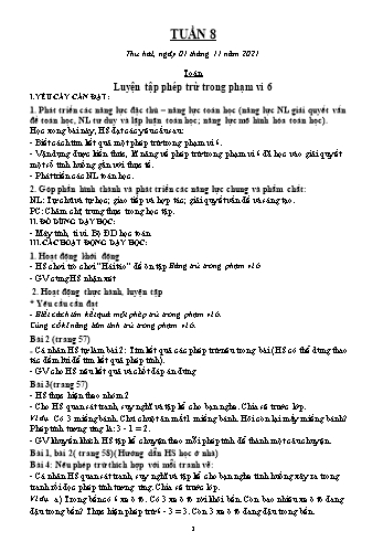 Kế hoạch bài dạy Lớp 1 - Tuần 8 - Năm học 2021-2022 - Lương Thị Lý