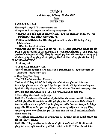 Kế hoạch bài dạy Lớp 1 - Tuần 8 - Năm học 2022-2023 - Trần Thị Thanh Hoa
