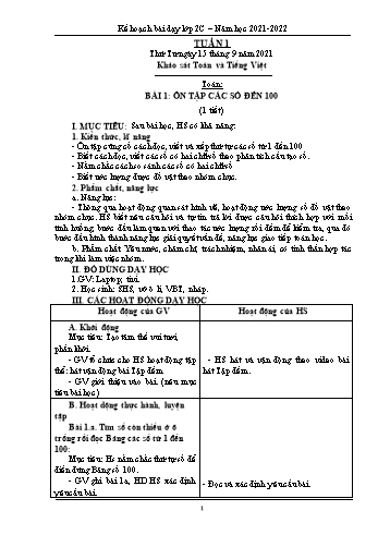 Kế hoạch bài dạy Lớp 2 - Tuần 1 - Năm học 2021-2022 - Trần Thị Thúy Thành