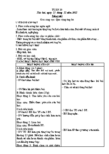 Kế hoạch bài dạy Lớp 2 - Tuần 10 - Năm học 2021-2022 - Trần Thị Hằng