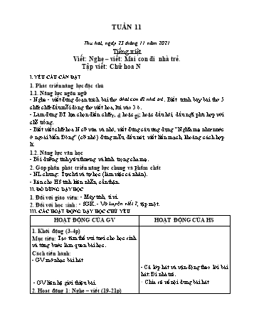 Kế hoạch bài dạy Lớp 2 - Tuần 11 - Năm học 2021-2022 - Trần Thị Hằng