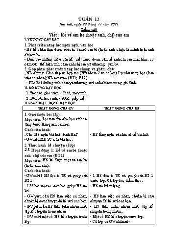 Kế hoạch bài dạy Lớp 2 - Tuần 12 - Năm học 2021-2022 - Trần Thị Hằng