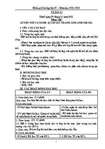 Kế hoạch bài dạy Lớp 2 - Tuần 12 - Năm học 2021-2022 - Trần Thị Thúy Thành