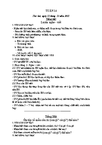 Kế hoạch bài dạy Lớp 2 - Tuần 14 - Năm học 2021-2022 - Trần Thị Hằng