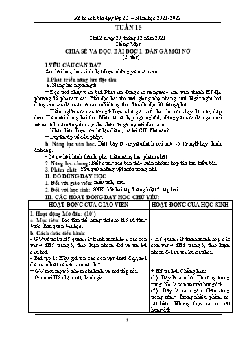 Kế hoạch bài dạy Lớp 2 - Tuần 15 - Năm học 2021-2022 - Trần Thị Thúy Thành