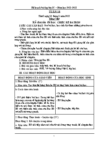 Kế hoạch bài dạy Lớp 2 - Tuần 18 - Năm học 2021-2022 - Trần Thị Thúy Thành