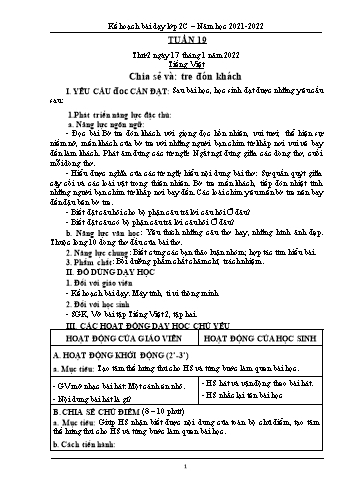Kế hoạch bài dạy Lớp 2 - Tuần 19 - Năm học 2021-2022 - Trần Thị Thúy Thành
