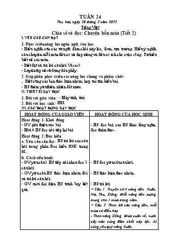 Kế hoạch bài dạy Lớp 2 - Tuần 24 - Năm học 2021-2022 - Trần Thị Hằng