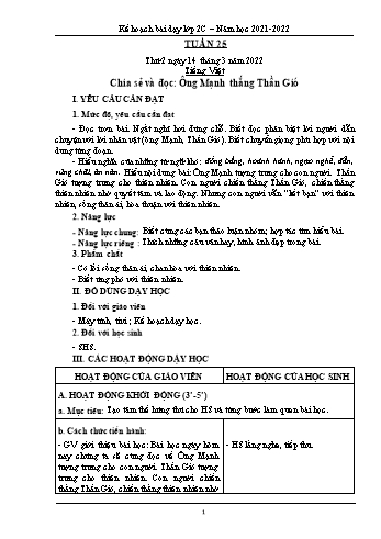 Kế hoạch bài dạy Lớp 2 - Tuần 25 - Năm học 2021-2022 - Trần Thị Thúy Thành