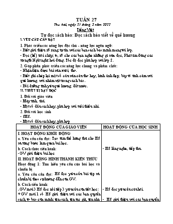 Kế hoạch bài dạy Lớp 2 - Tuần 27 - Năm học 2021-2022 - Trần Thị Hằng