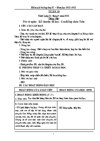 Kế hoạch bài dạy Lớp 2 - Tuần 29 - Năm học 2021-2022 - Trần Thị Thúy Thành