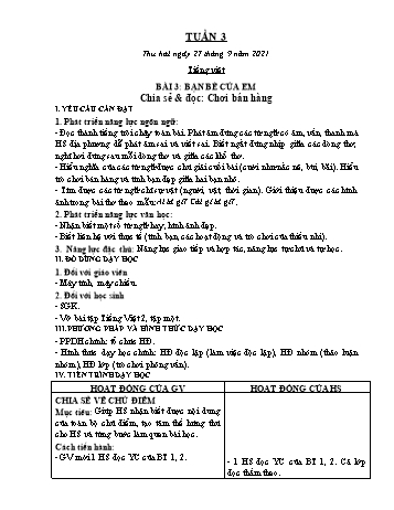 Kế hoạch bài dạy Lớp 2 - Tuần 3 - Năm học 2021-2022 - Trần Thị Hằng
