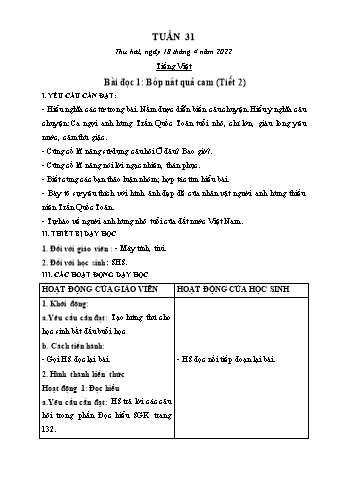 Kế hoạch bài dạy Lớp 2 - Tuần 31 - Năm học 2021-2022 - Trần Thị Hằng