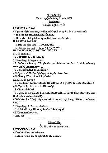 Kế hoạch bài dạy Lớp 2 - Tuần 33 - Năm học 2021-2022 - Trần Thị Hằng